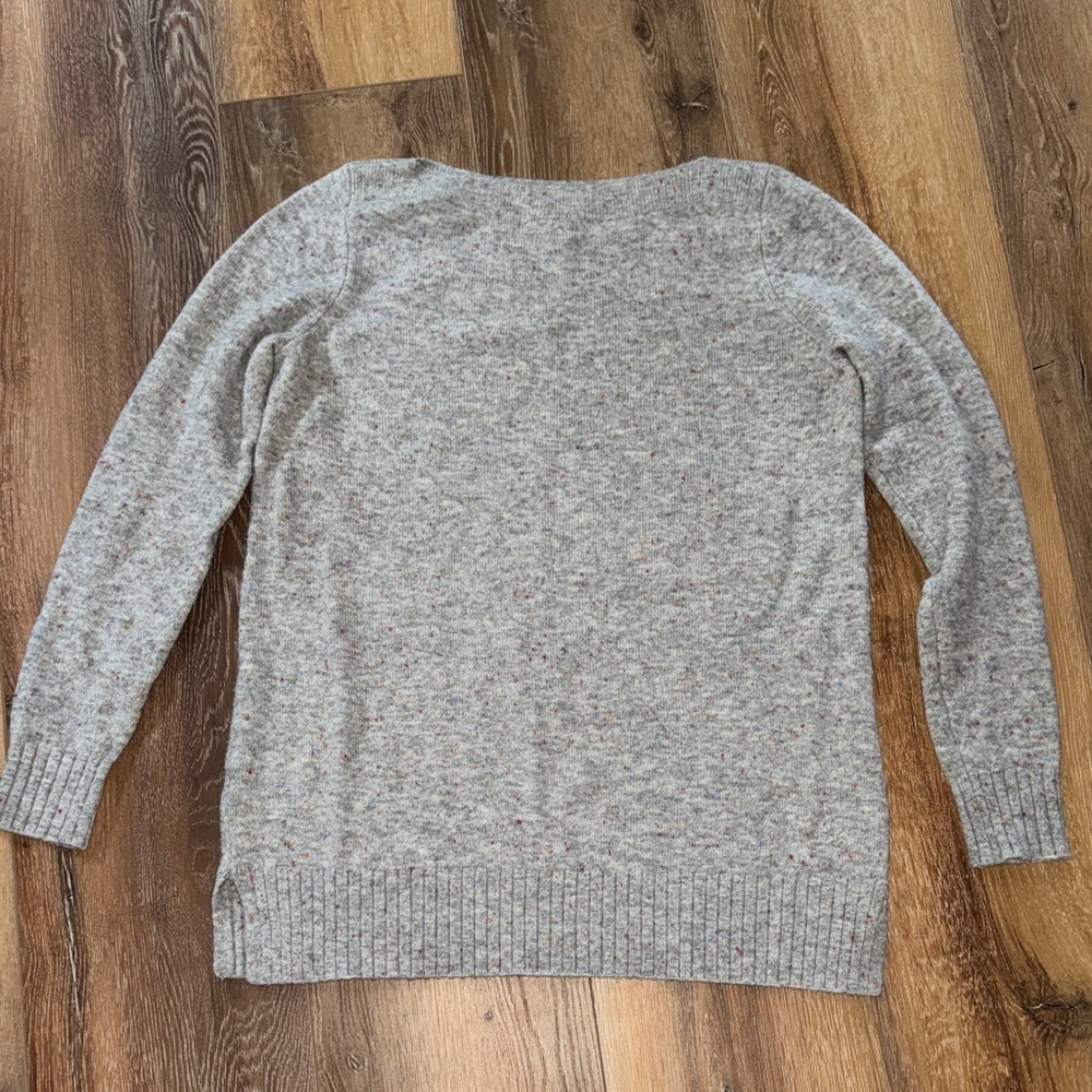 LOFT Light Gray with Color Poms Crew Neck Sweater